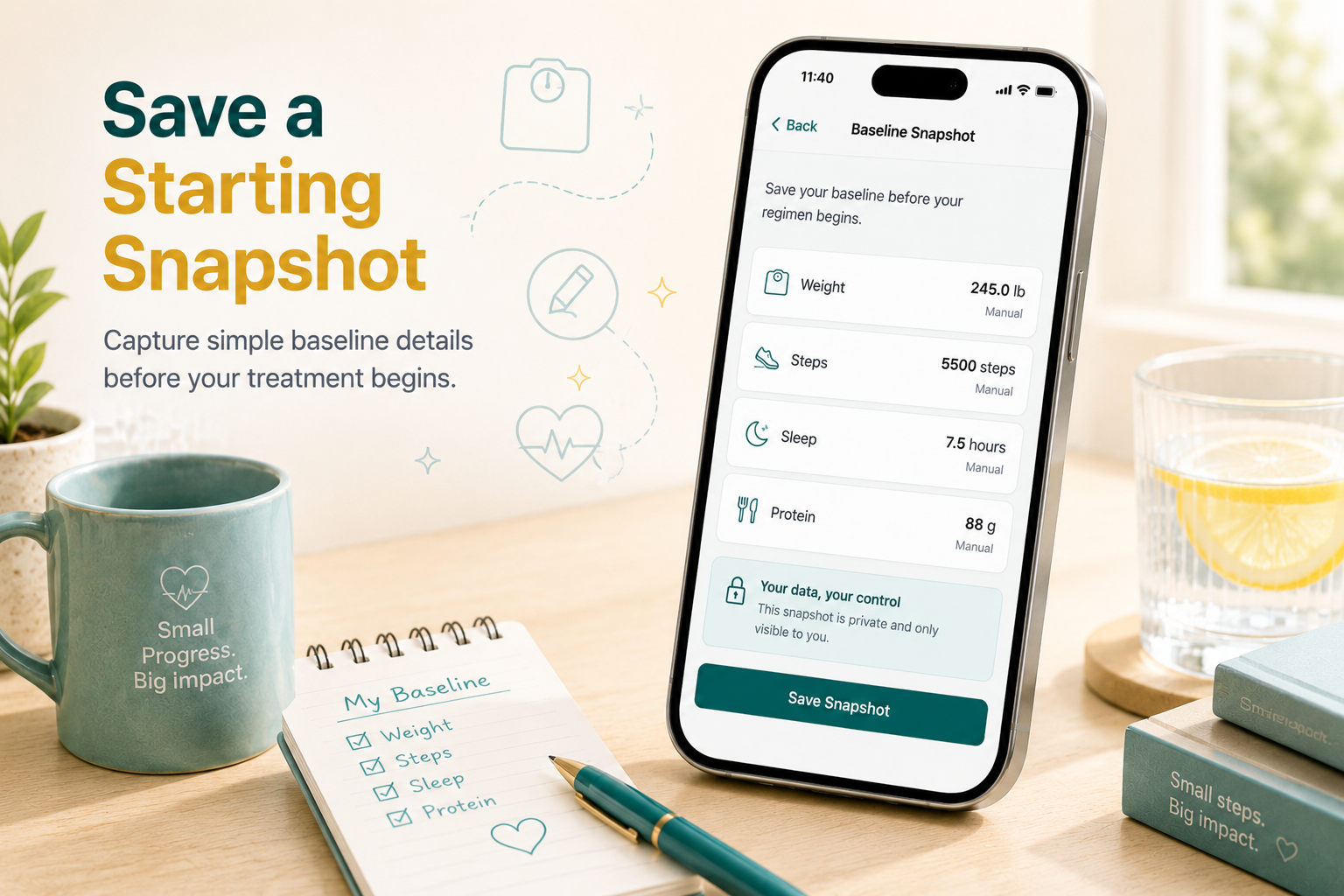Save a GLP-1 baseline snapshot in DoseDay